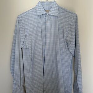 Michael Kors men’s dress shirt slim fit 15 32/33 blue green checkered pattern